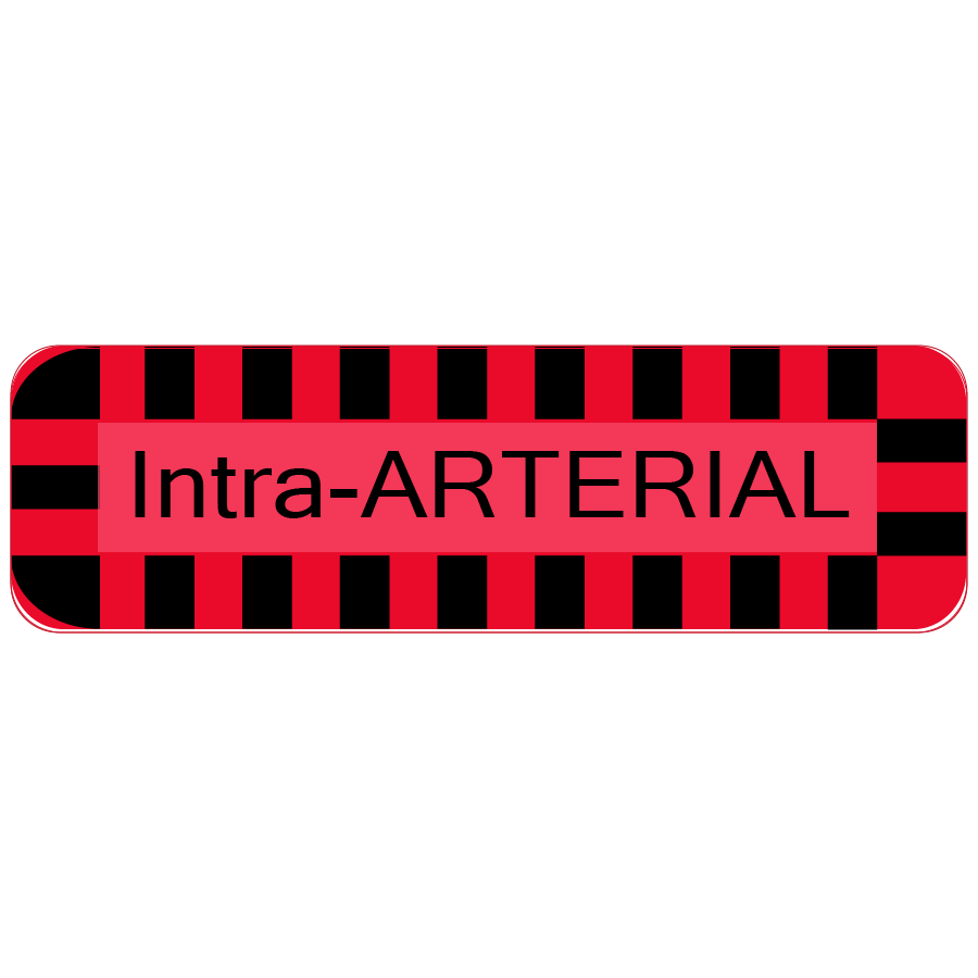 Intra-ARTERIAL - 40 x 12, Black print on Red label, with black squares border, PAPER, 800 per roll.