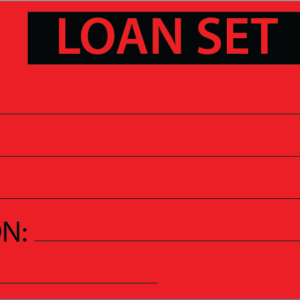 LOAN SET - 50 x 90, Black Print on Red Polytag, 100 hole-punched per pack with ties