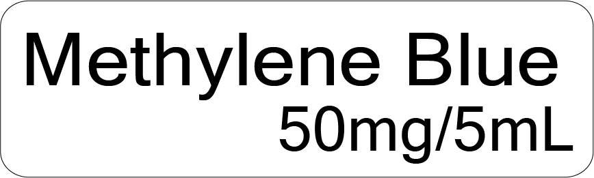 Methylene Blue (50mg/5ml) - Black on White, POLY, 100 Per Box, Gamma Sterilized