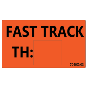 FAST TRACK - Black print on Fluoro Orange label, 70 x 40mm, 500 per roll