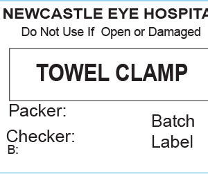 TOWEL CLAMP - 50 x 35mm, Piggy Back Label, Black Print, 500 per roll