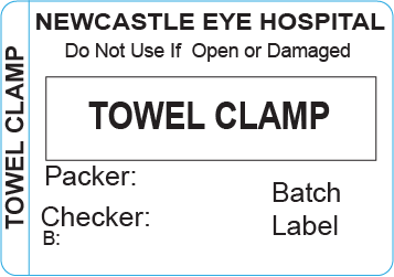 TOWEL CLAMP - 50 x 35mm, Piggy Back Label, Black Print, 500 per roll