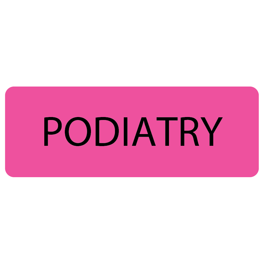 PODIATRY - 70 x 25, Paper, Black print on Fluoro Pink Label, 500 per roll