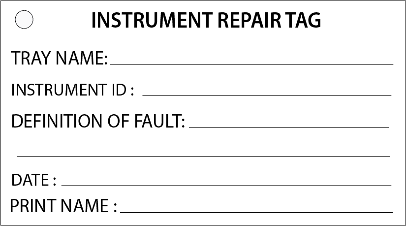 Instrument Repair Tag - Black print on White- 50 x 90, 100 per pack with ties