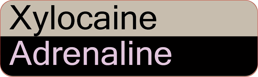 Xylocaine with Adrenaline - 40 x 12, PAPER, Black print on reversed Violet and Grey label, 800 per roll