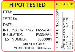 HIPOT/INSULATION TESTING - 65 x 45, Black print on White and Yellow, Labels are in Serial, 500 per roll