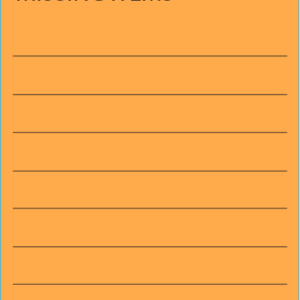 MISSING ITEMS - PAPER, 100 x 80, Black print on Fluoro Orange label, 400 per roll