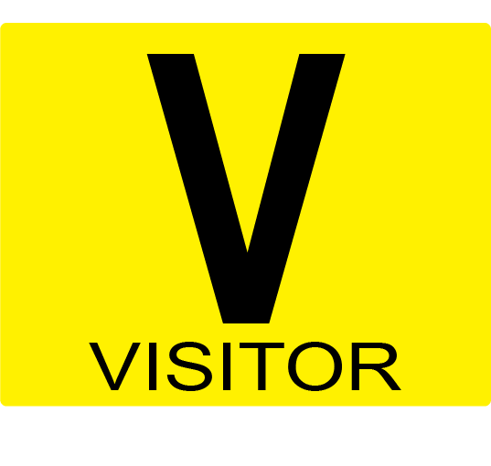V Visitor - 43mm x 55mm, PAPER, Black print on Yellow Label, 400 per roll