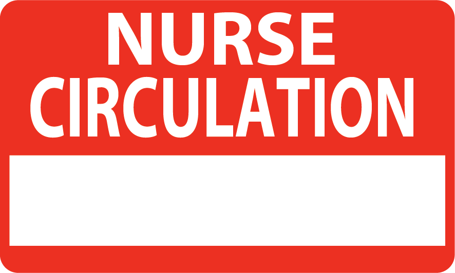 Emergency staff tag "NURSE CIRCULATION" - White on Red, 60mm x 100mm, 125 per roll