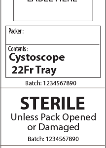 Cystoscope 22Fr Tray -(Sequentially numbered for traceability) -4 PART (including lifting slit on left side) PIGGY BACK WHITE LABEL (103mm x 40mm) - 500/ROLL