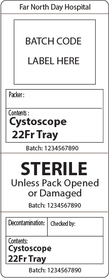 Cystoscope 22Fr Tray -(Sequentially numbered for traceability) -4 PART (including lifting slit on left side) PIGGY BACK WHITE LABEL (103mm x 40mm) - 500/ROLL
