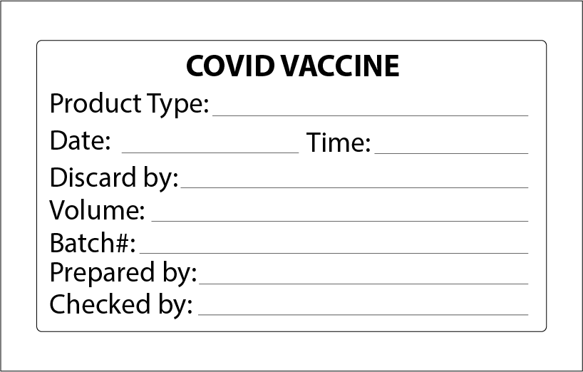 COVID VACCINE - 70 x 40mm, Black pint on White label, 500 per roll