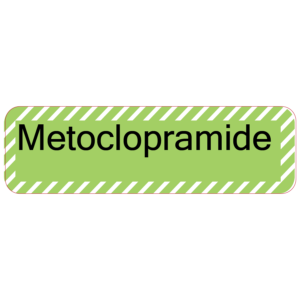 Metoclopramide- 40 x 12, PAPER, Black print on green with white stripe border Label, 800 per roll