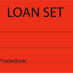 LOAN SET - 50 x 90, Black Print on Red, 100 tags per pack with ties