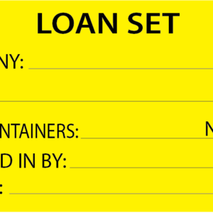 LOAN SET - 50 x 90, Black print on Yellow, 100 per packet with ties