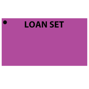 LOAN SET - 50 x 90, Black Print on Violet, 100 per pack with ties
