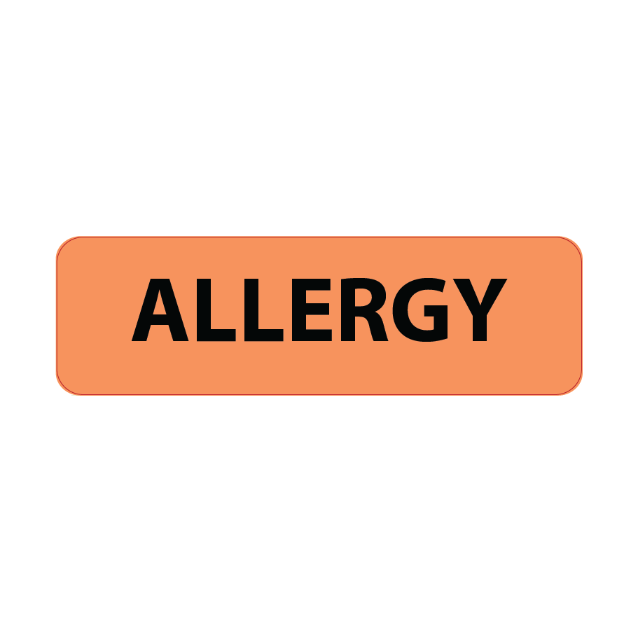 ALLERGY - 40 x 12, PAPER, Black print on Fluoro Orange Label, 800 per roll