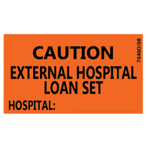 CAUTION EXTERNAL HOSPITAL LOAN SET - 70x40mm, Black on Fluoro Orange label, 500/roll