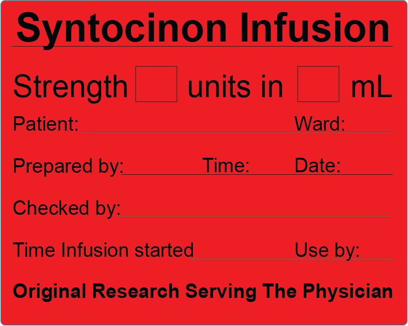 SYNTOCINON INFUSION - 100 x 80, PAPER, Black print on Red Label, 400 per roll