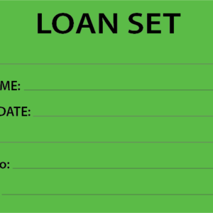 LOAN SET - 90x50mm, Black print on Green Polytag, 100 per pkt, w/ ties
