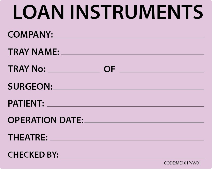 LOAN INSTRUMENT - 100 x 80, PAPER, Black print on Violet Label, 400 per roll