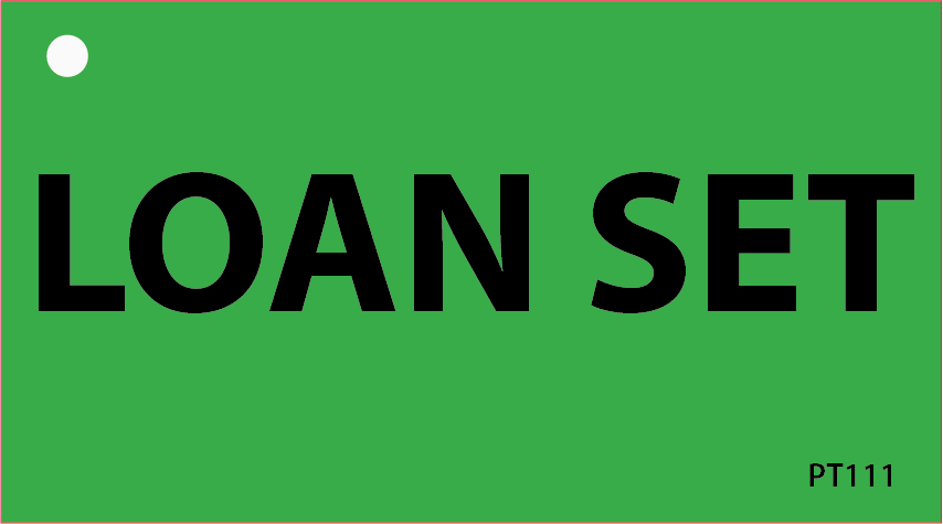 LOAN SET (FLINDERS)- Black on Green 90 x 50, pack of 100 with ties