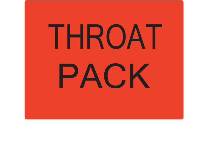 THROAT PACK - 27mm x 36mm, Black print on Red Label, 400 per roll