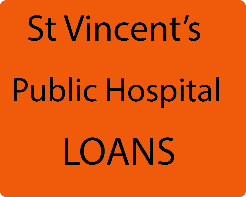 St Vincent's Public Hospital LOANS - 100 x 80, PAPER, Black print on Fluoro Orange label , 400 per roll