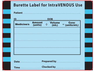 Burette Label for IntraVENOUS Use - 76 x 59mm, Matt paper with removable adhesive, rolls of 500