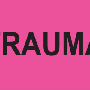 TRAUMA, 70 x 40 - PAPER, Black Print on Fluoro Pink Label, 500 Per Roll
