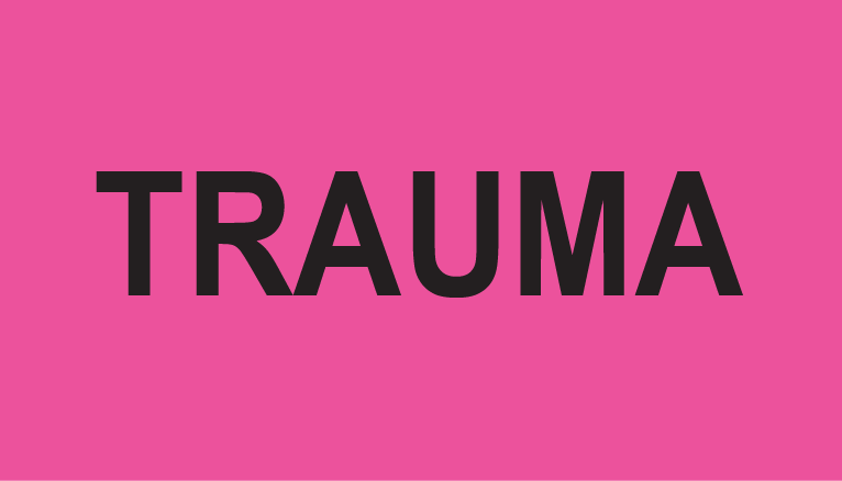 TRAUMA, 70 x 40 - PAPER, Black Print on Fluoro Pink Label, 500 Per Roll