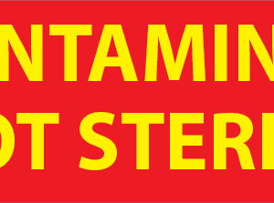DECONTAMINATED NOT STERILE - Reversed Red on Yellow 70 x 20mm, 500 per roll