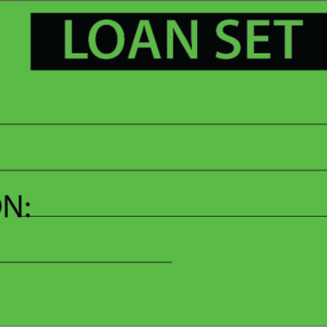LOAN SET - 50 x 90, Black Print on Green, with HEARTS, Packs of 100 with Ties