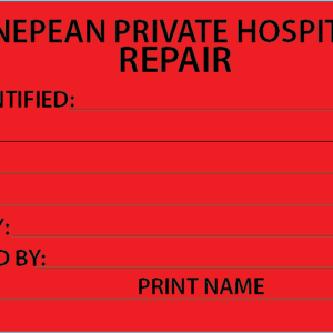 REPAIR - Black Print on Red (NEPEAN PRIVATE) 50 x 90, 100 per pack with Tie