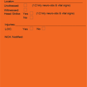 FALLS ALERT - PAPER, 100 x 80, Black print on Fluoro Orange Label , 400 per roll