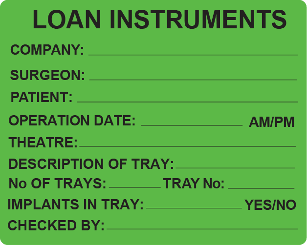 LOAN INSTRUMENTS - PAPER, 100 x 80mm, Black Print on Fluoro Green Label, 400/roll