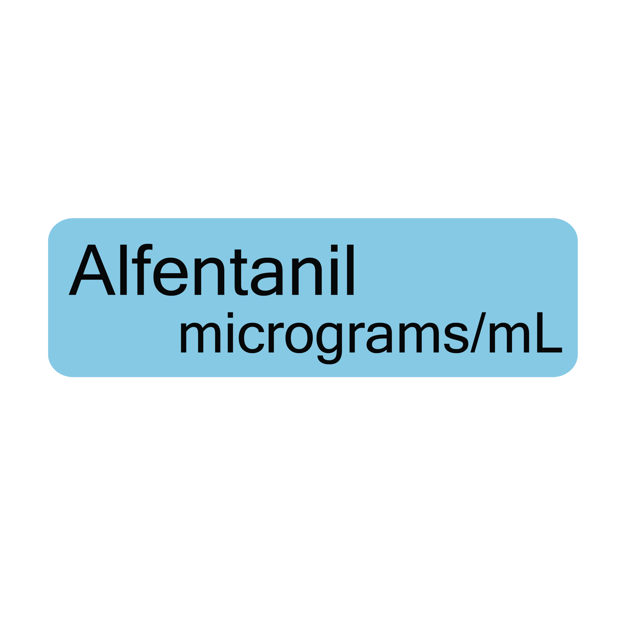 Alfentanil micrograms/mL, 40 x 12, PAPER, Black print on Blue Label, 800 per roll