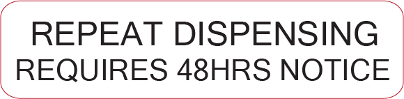 REPEAT DISPENSING REQUIRES 48HRS NOTICE - 40 x 12, PAPER, Black print on White Label, 800 per roll