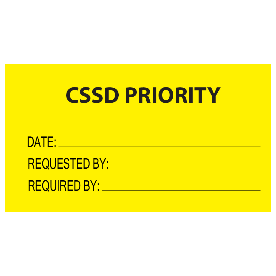 CSSD PRIORITY - 50 x 90, Black Print on Yellow, 100 per pack with ties