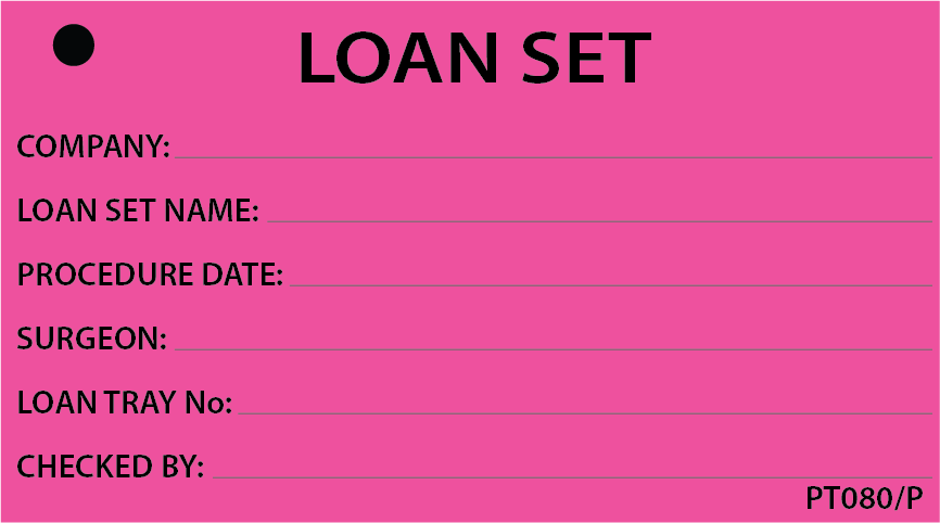 LOAN SET - 90 x 50, Black print on Pink,100 per packet with ties.