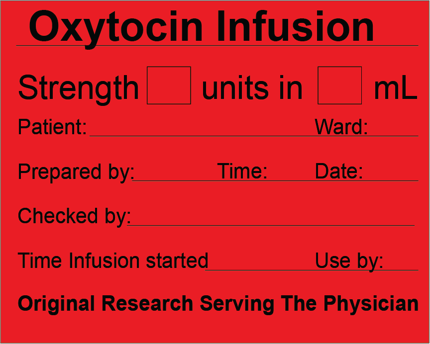 OXYTOCIN INFUSION - 100 x 80, PAPER, Black print on Red Label, 400 per roll