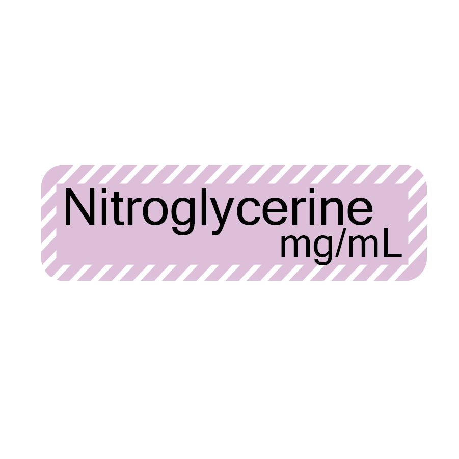 Nitroglycerine mg/mL, 40 x 12, PAPER, Black print on Violet/White diag stripe Label, 800 per roll