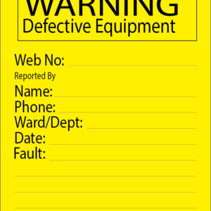 WARNING DEFECTIVE EQUIPMENT LABEL - 80 x 100mm, POLY, Black on PROCESS YELLOW C, 38mm Core, 500 per roll
