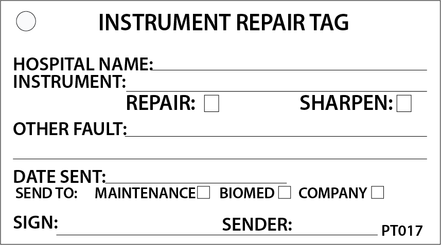 INSTRUMENT REPAIR - GENERIC - 50 x 90mm, Black Print on White, 100 per pack with ties
