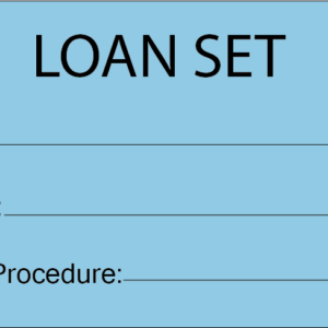 LOAN SET - 50 x 90, Black Print on Blue, 100 tags per pack with ties