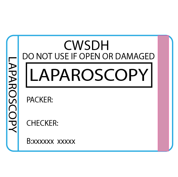 Laparoscopy - 50 x 35 , Black print on White piggyback Label with steam indicator 500 per roll
