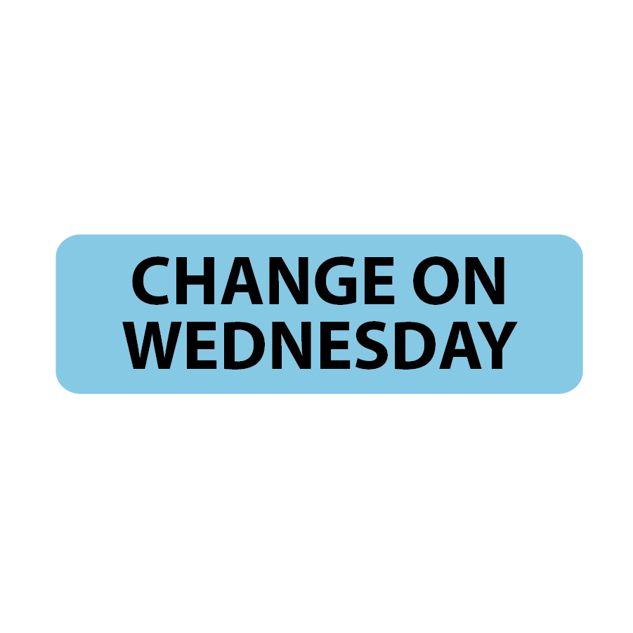 CHANGE ON WEDNESDAY - 40 x 12, PAPER, Black print on Blue Label, 800 per roll