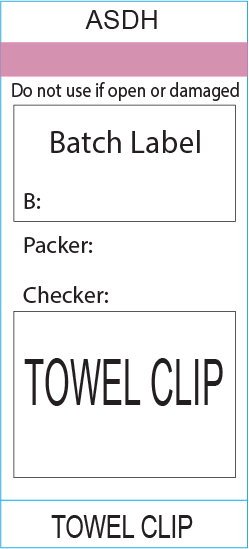 TOWEL CLIP - ASDH, 72x35mm, Black Print on Steam Indicator Piggy Back, 500/roll