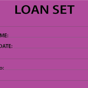 LOAN SET - 90 x 50, Black print on Violet,100 per packet with ties.