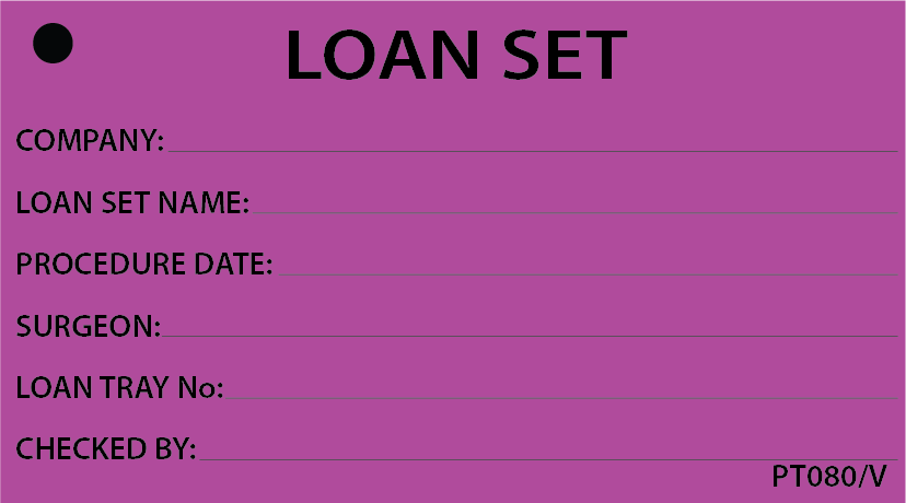 LOAN SET - 90 x 50, Black print on Violet,100 per packet with ties.